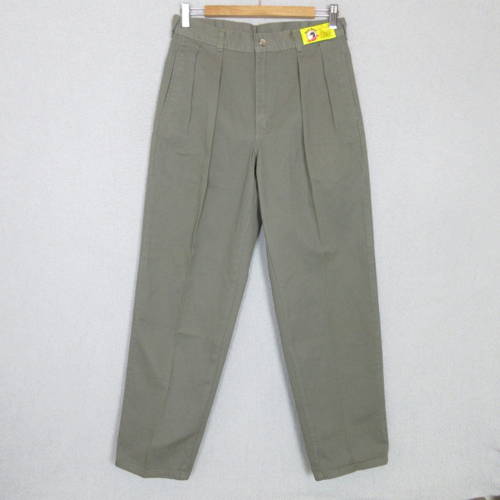 Duck Head Mens Pleated Chinos Olive Green Cotton Twill Pants 30x30 Vintage 90s